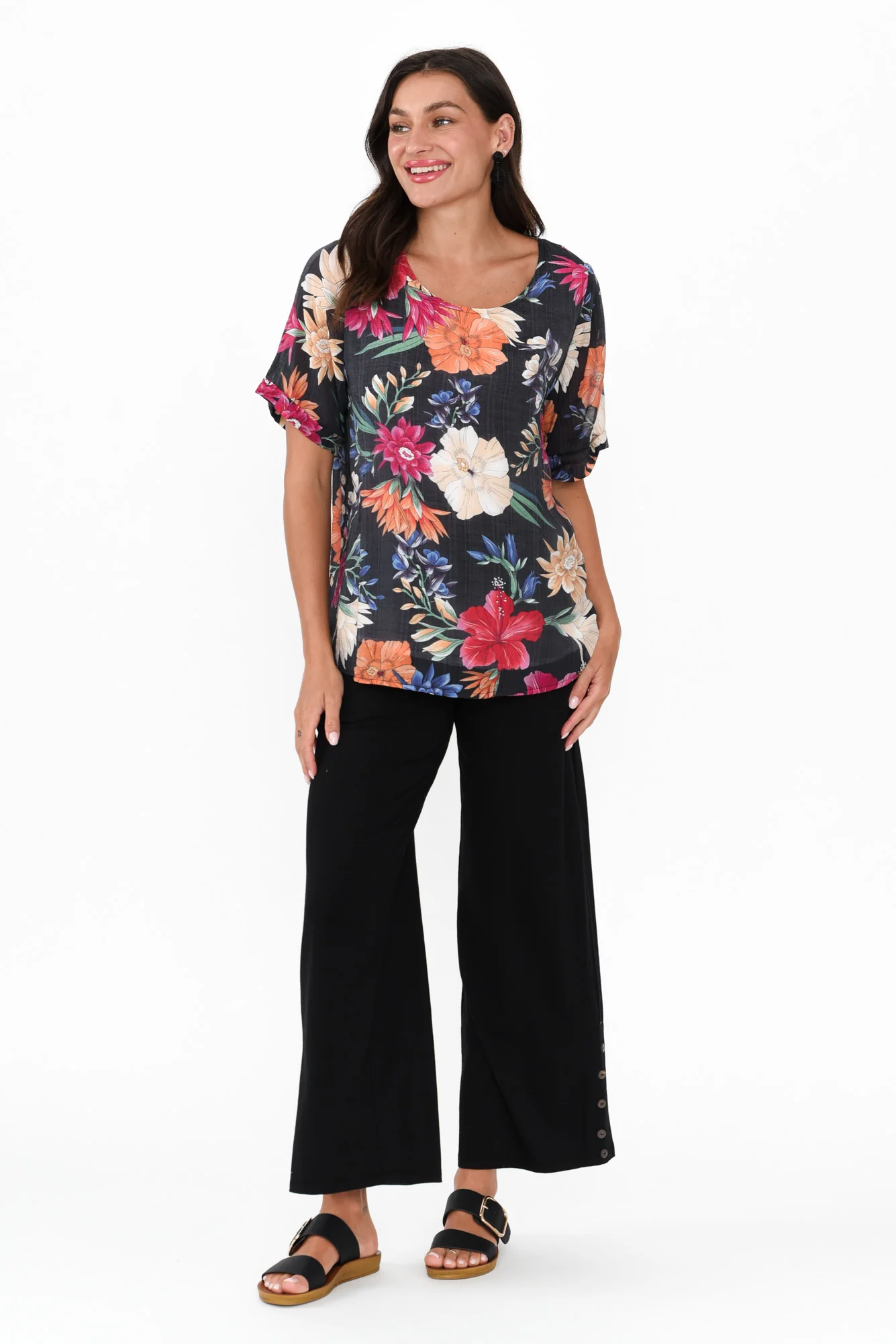 Perry Black Floral Button Top