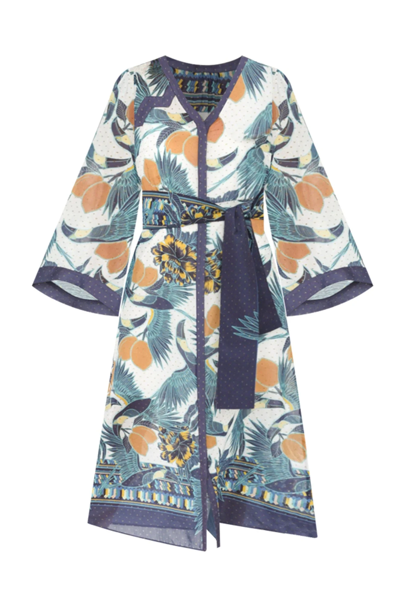 Kimona Blue Tropical Cotton Silk Dress