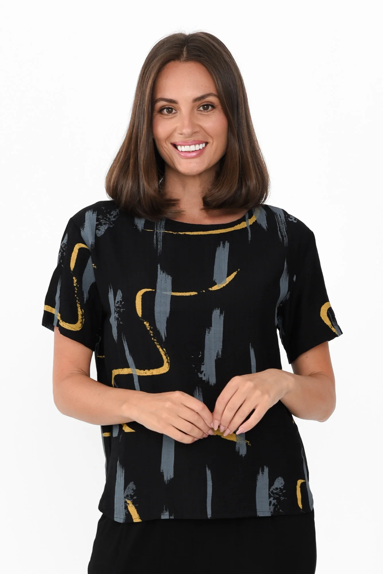 Marion Black Dash Cotton Blend Top