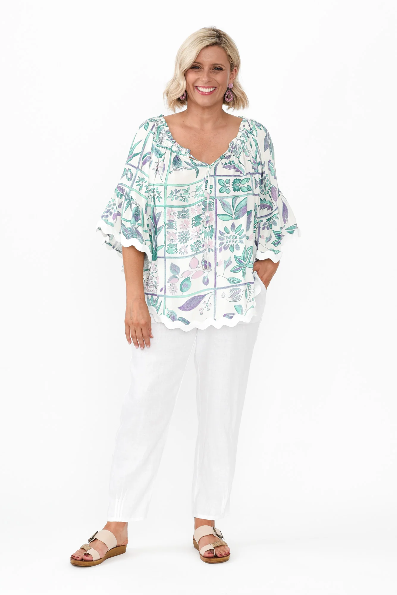 Bianco White Floral Trim Top