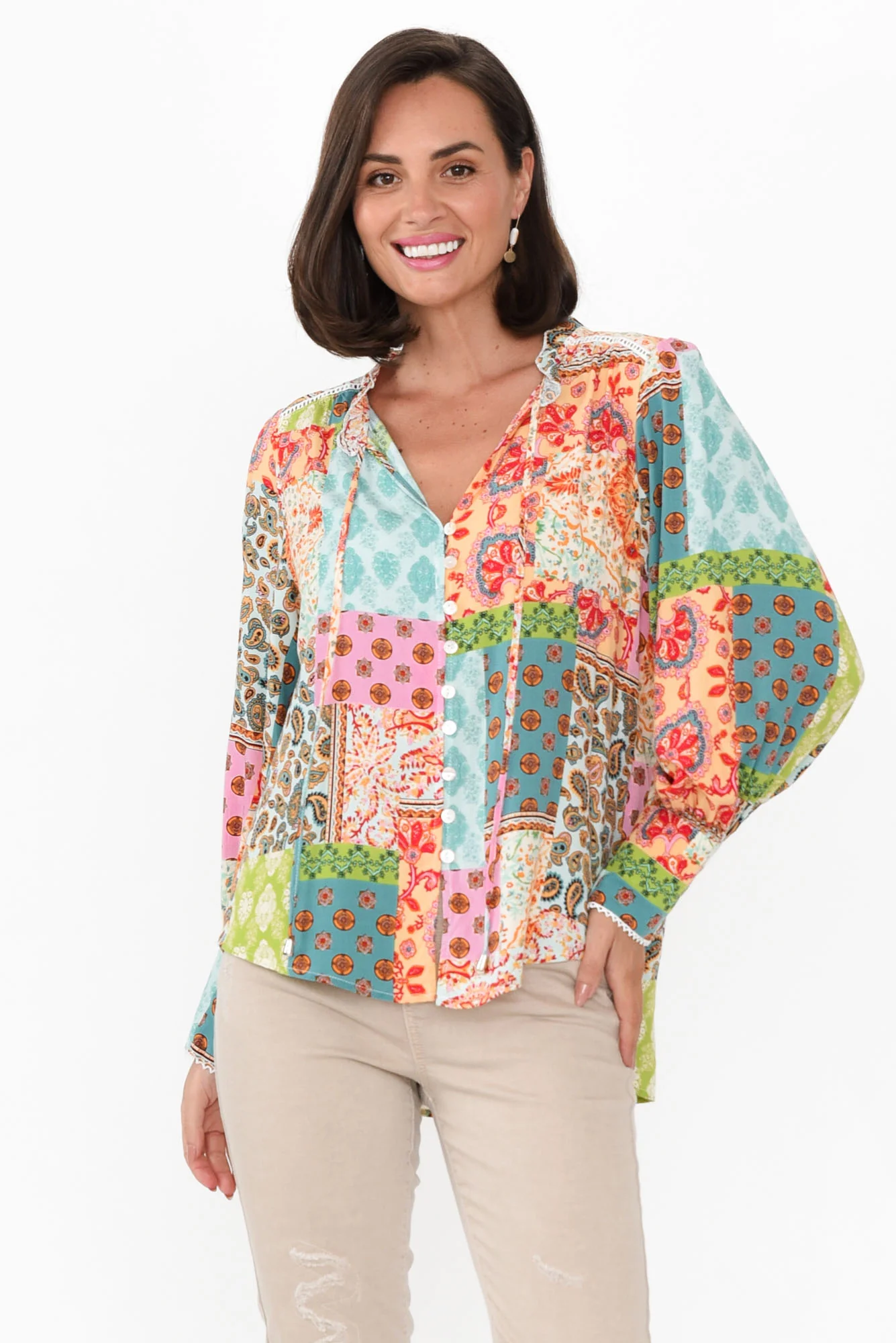 Sidra Yellow Mosaic Button Blouse