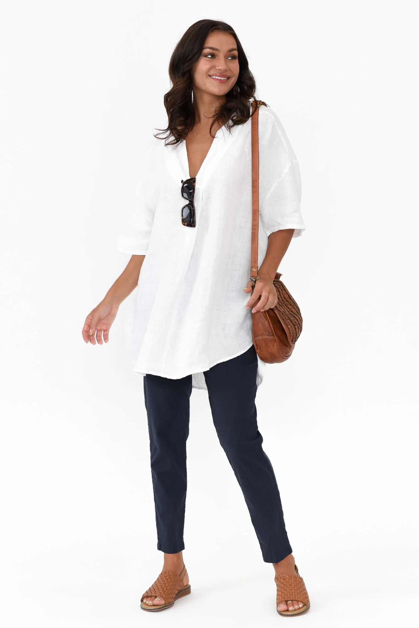 Holland White Linen V Neck Tunic