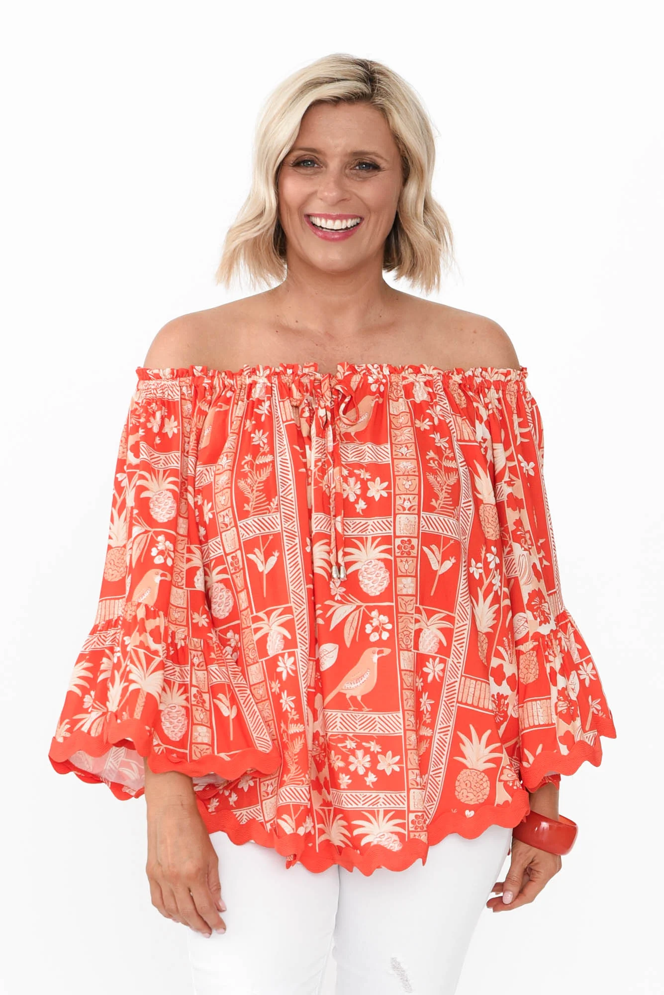 Bianco Red Tropical Trim Top