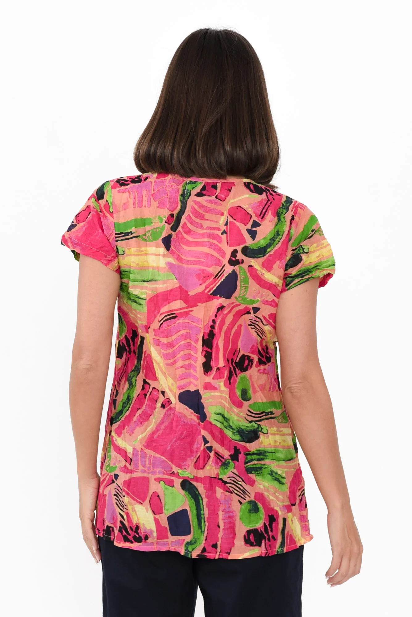 Fia Pink Mosaic Crinkle Cotton Top