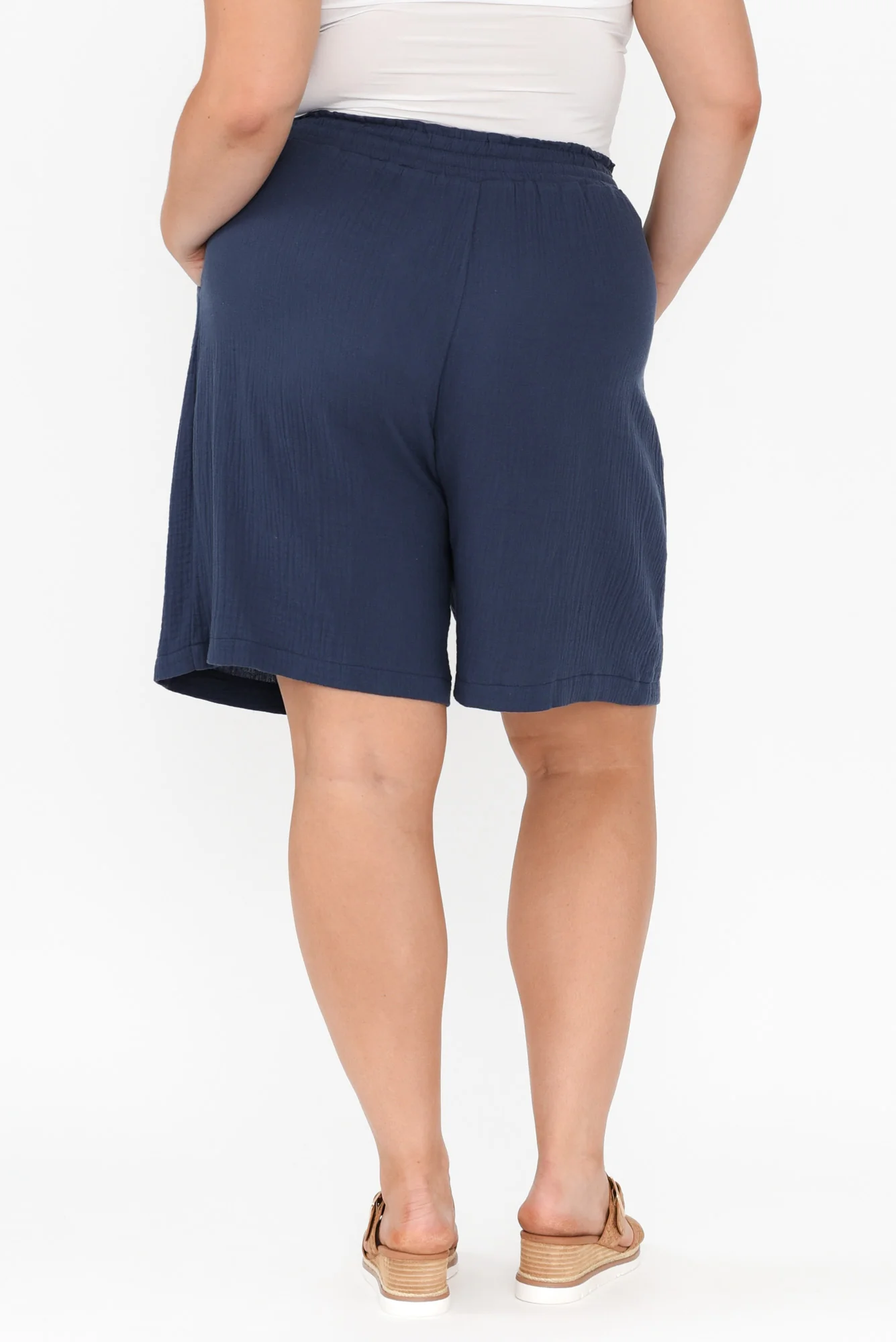 Naples Navy Cotton Cheesecloth Shorts