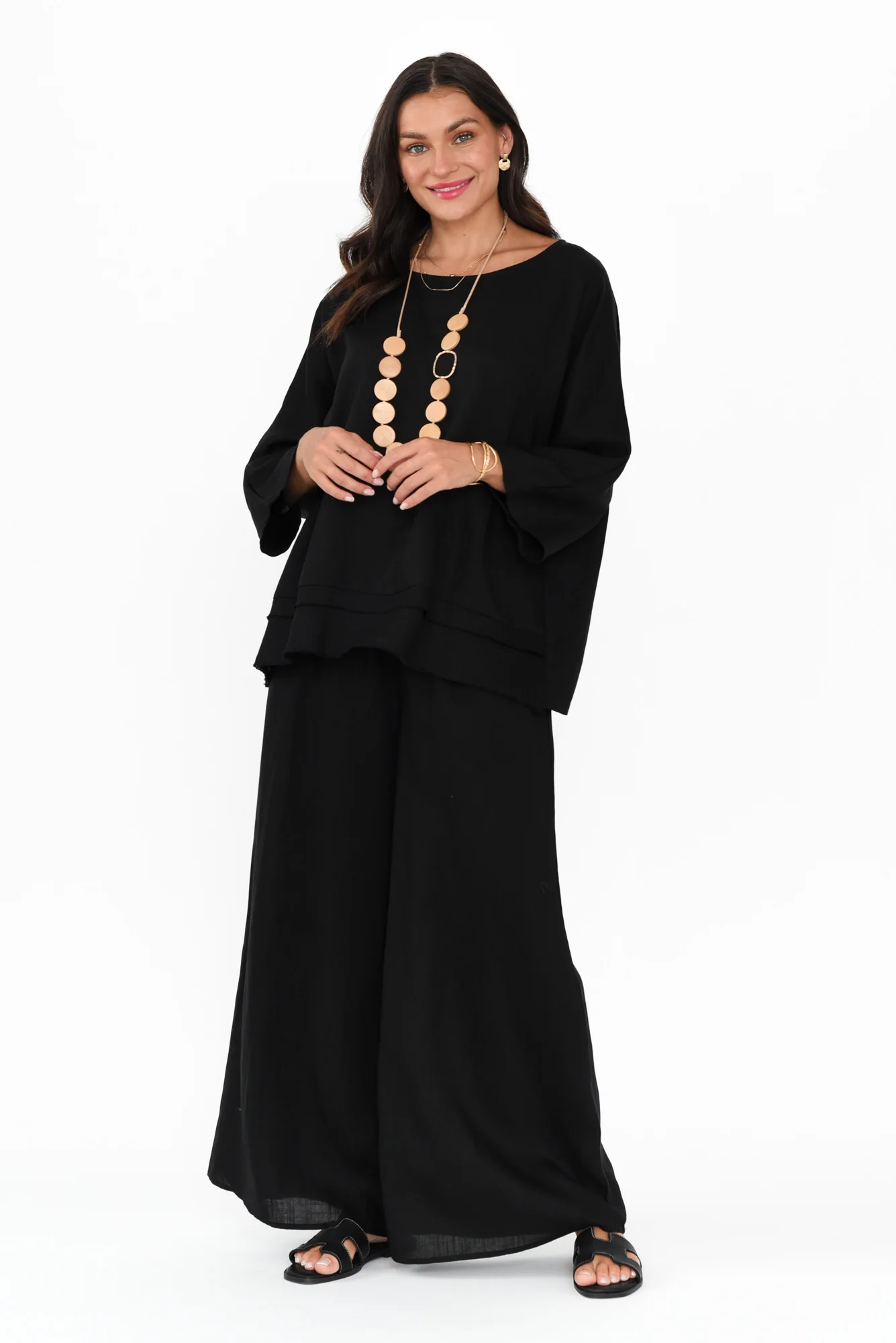 Emeline Black Linen Blend Pants