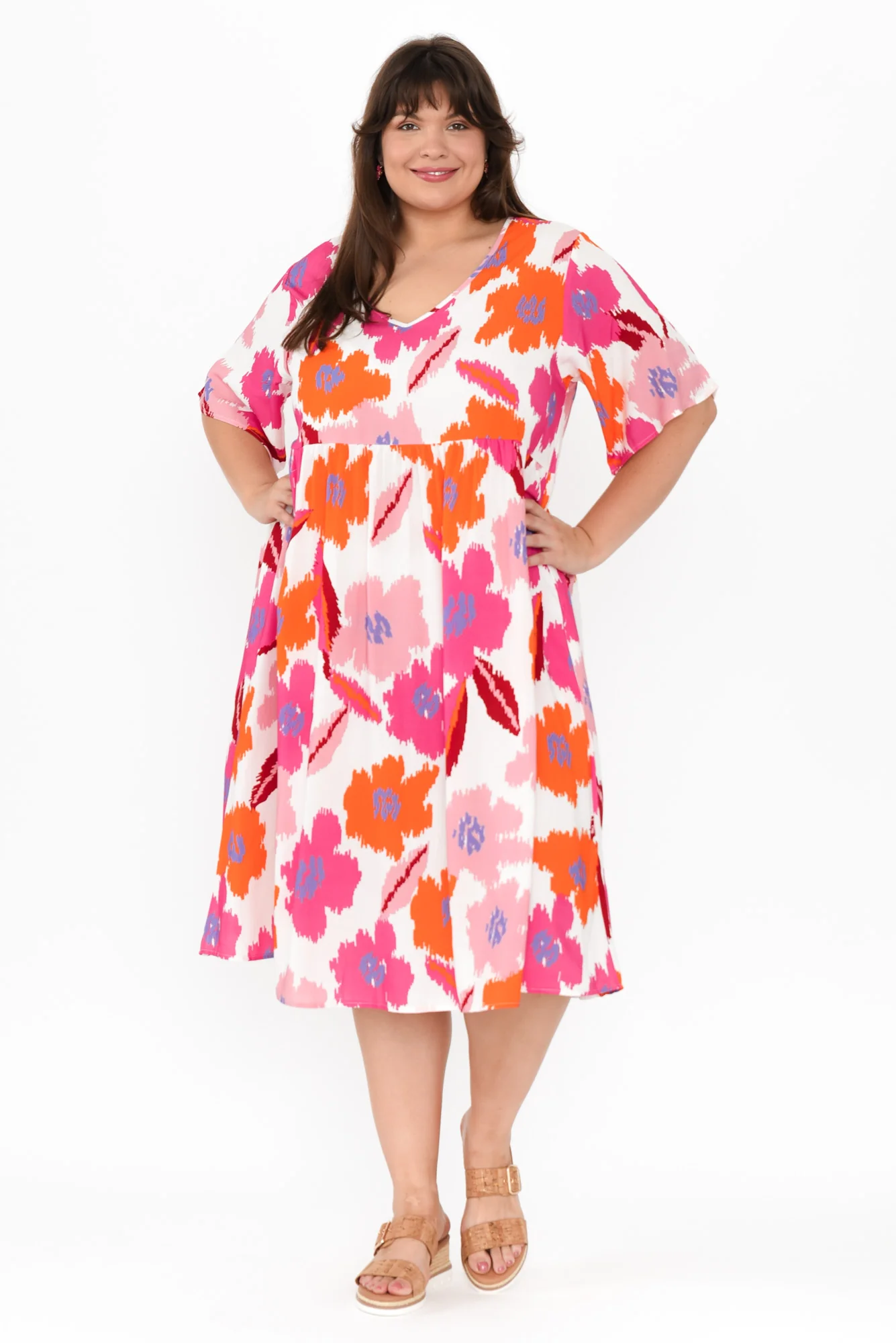 Sharlene Pink Abstract Floral Midi Dress