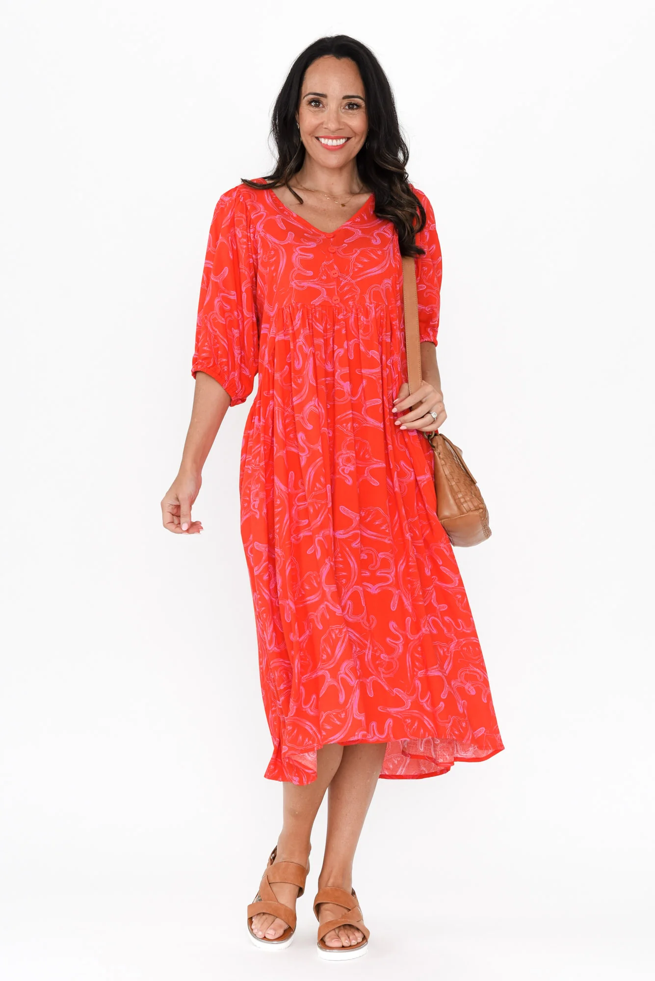 Pansy Red Abstract Pocket Dress