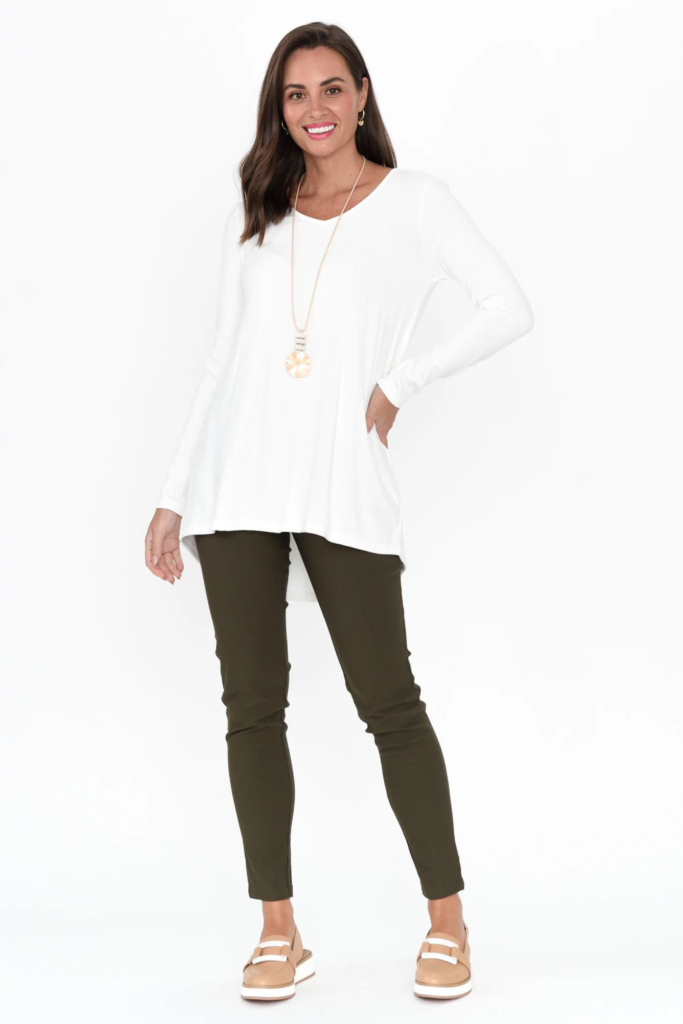 Shenali White Long Sleeve Swing Top