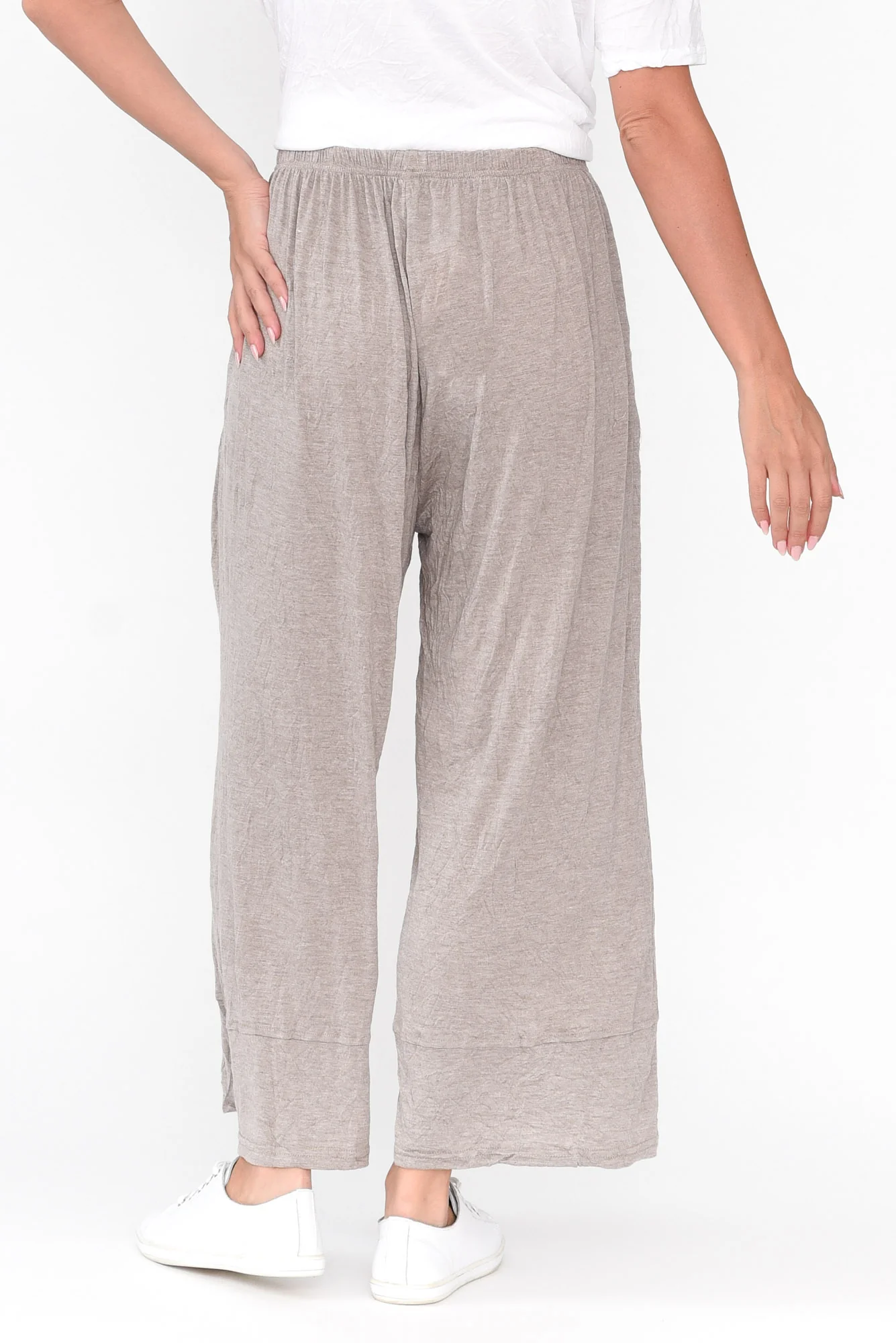 Lira Oat Crinkle Cotton Wide Leg Pants