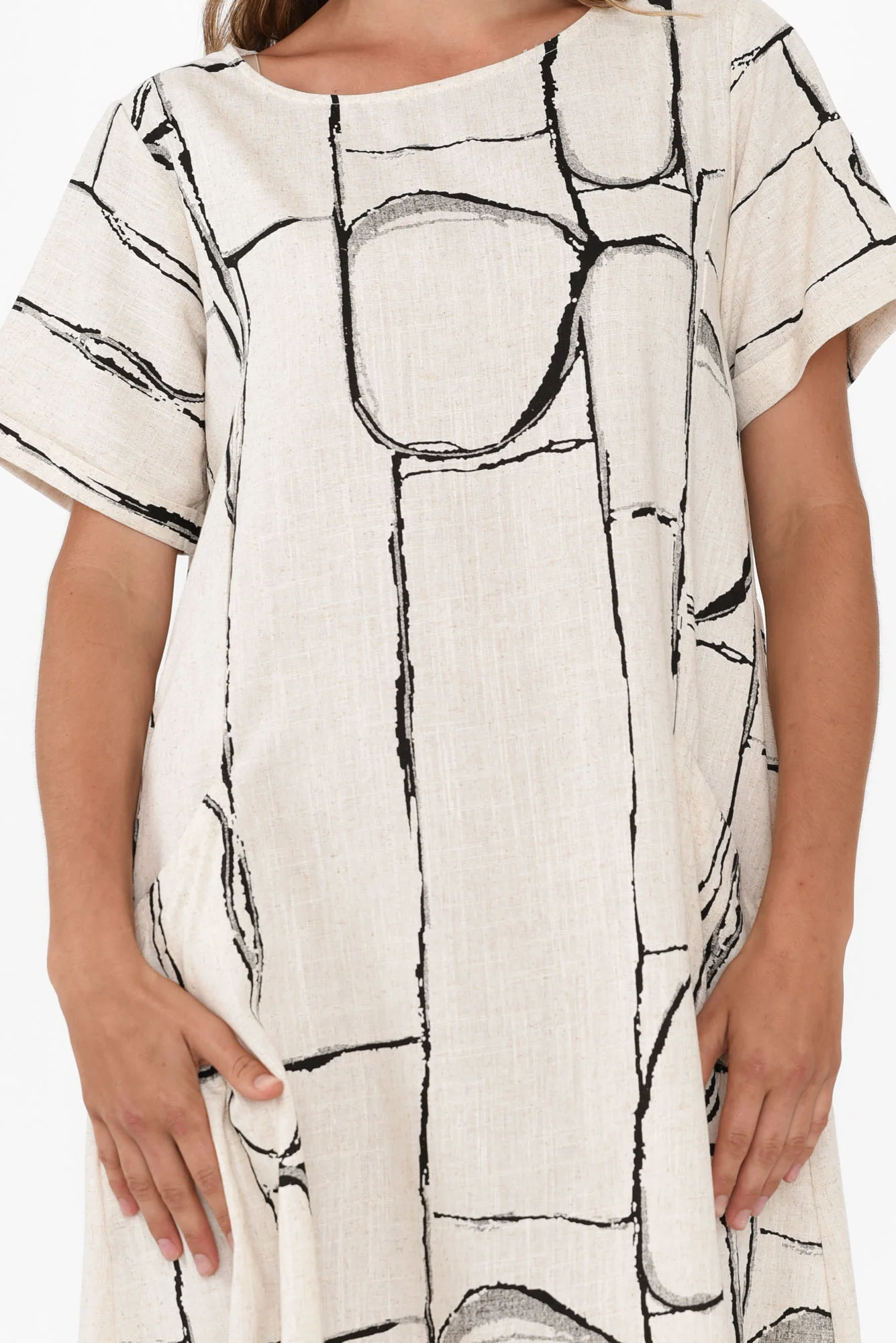 Shayann Beige Geo Linen Cotton Dress