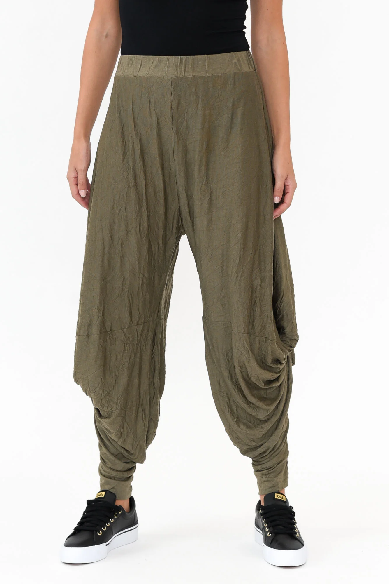 Khaki Crinkle Cotton Cloud Pants