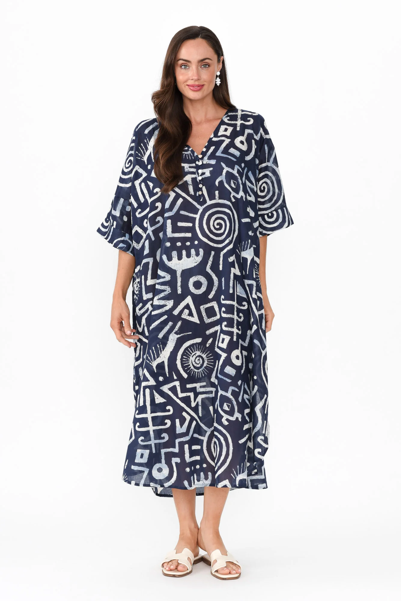 Tella Blue Geo Cotton Kaftan