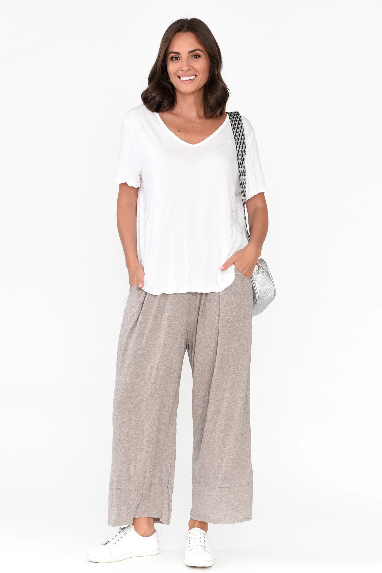 Lira Oat Crinkle Cotton Wide Leg Pants