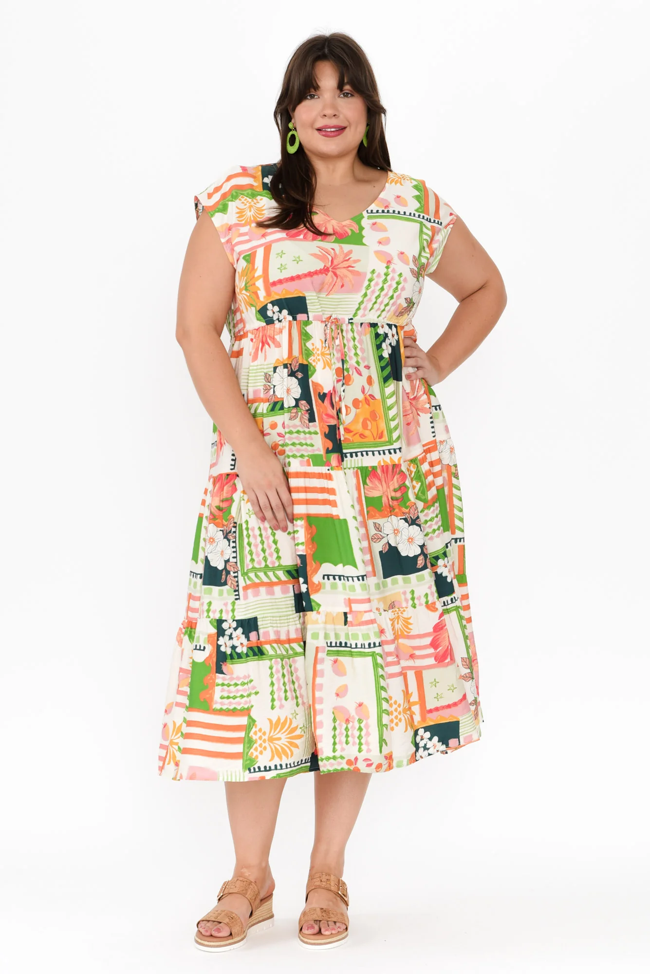 Priscilla Green Tropical Sleeveless Dress