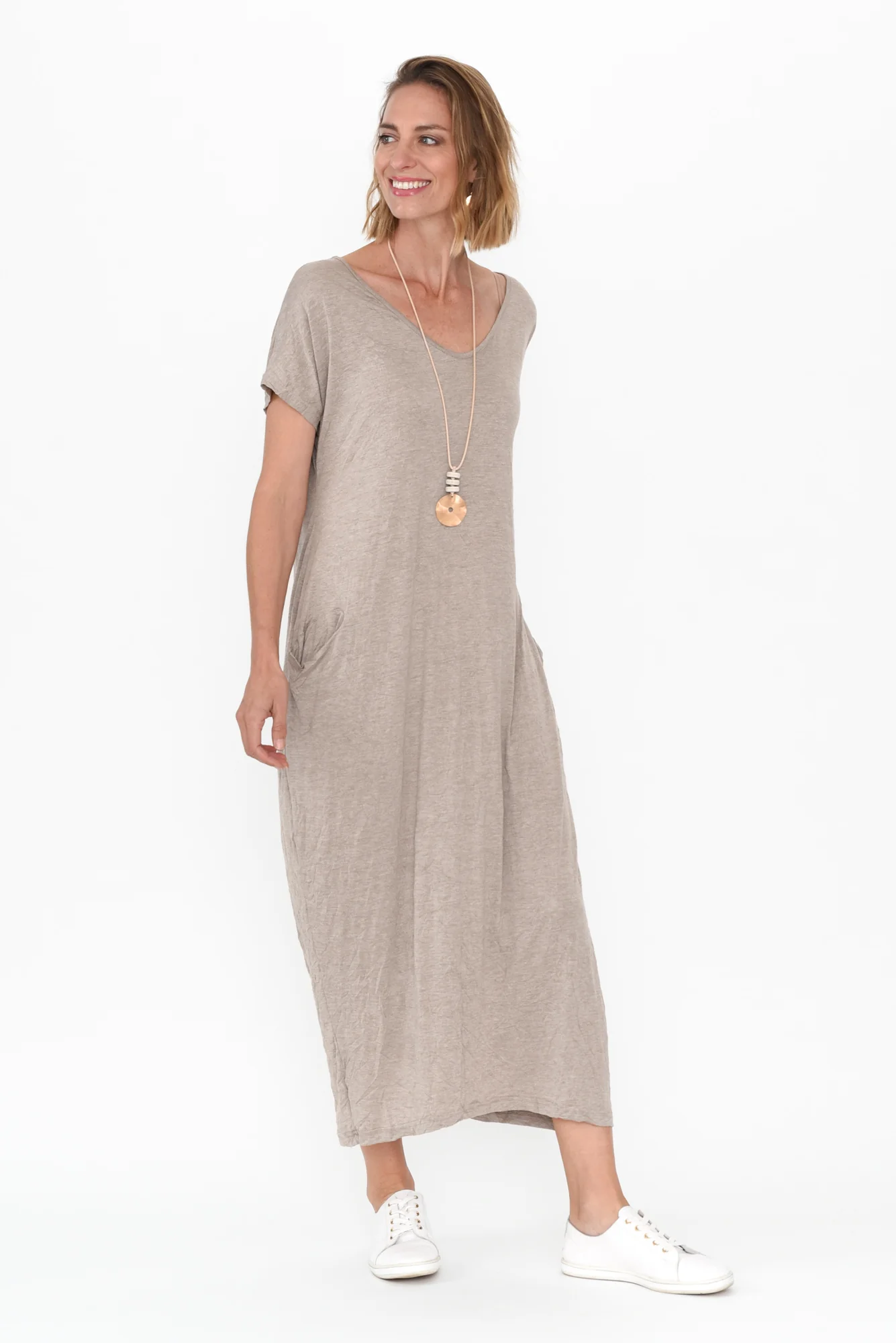 Travel Oat Crinkle Cotton Maxi Dress