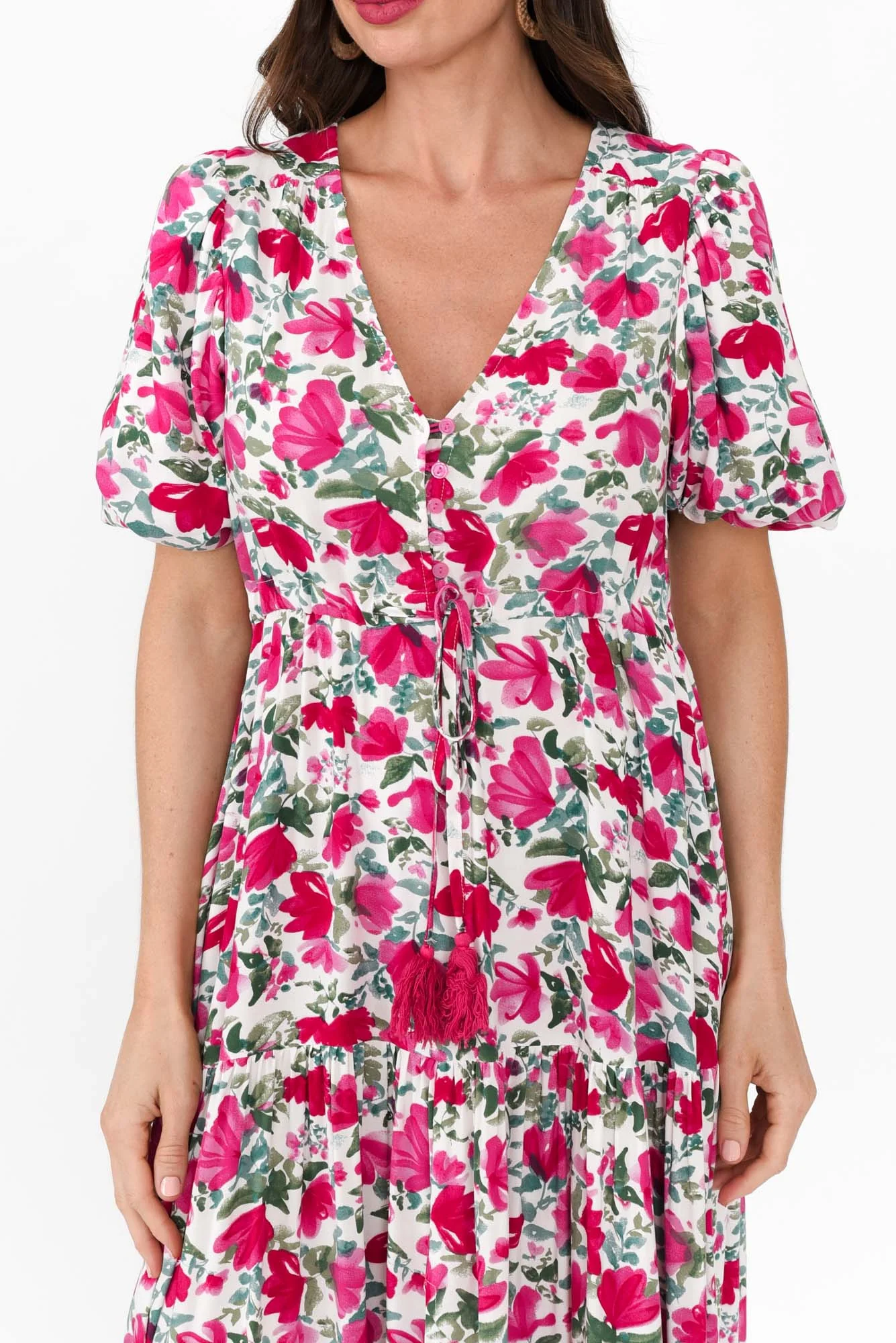 Lainey Fuchsia Floral Tier Dress