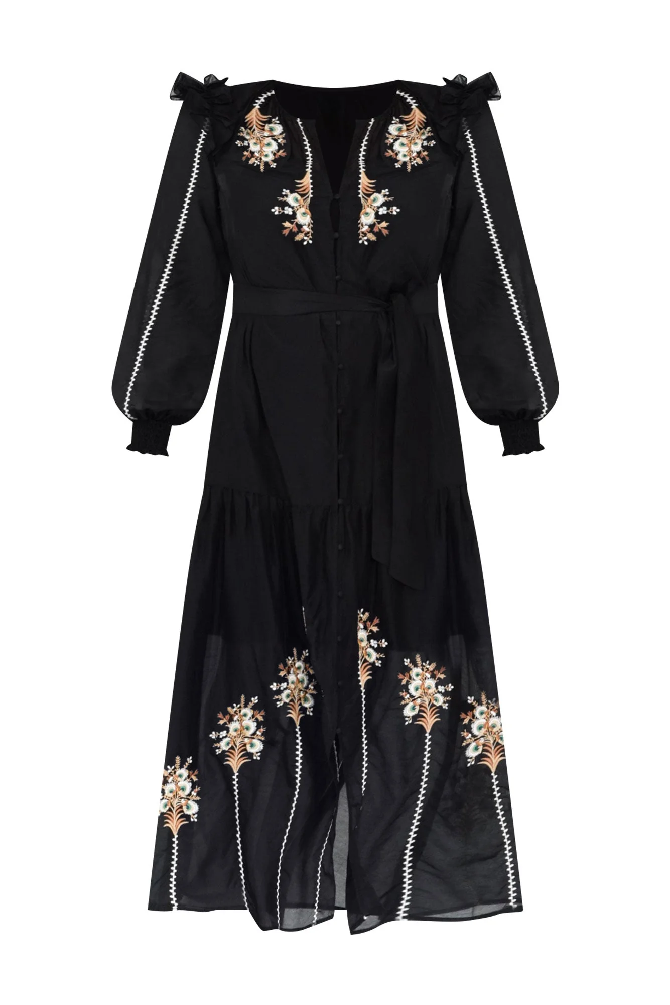 Aquila Black Embroidered Cotton Silk Dress