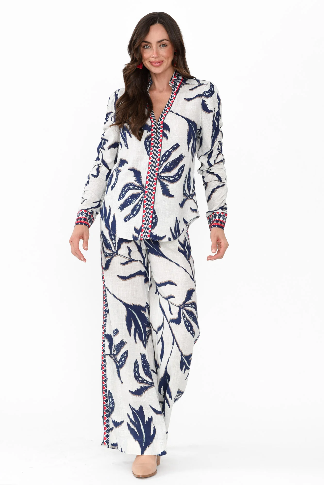 Eudora Palm Shadow Linen Blend Pants