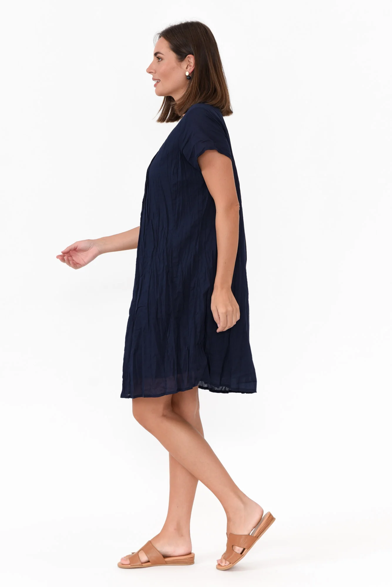 Sabina Navy Crinkle Cotton Dress