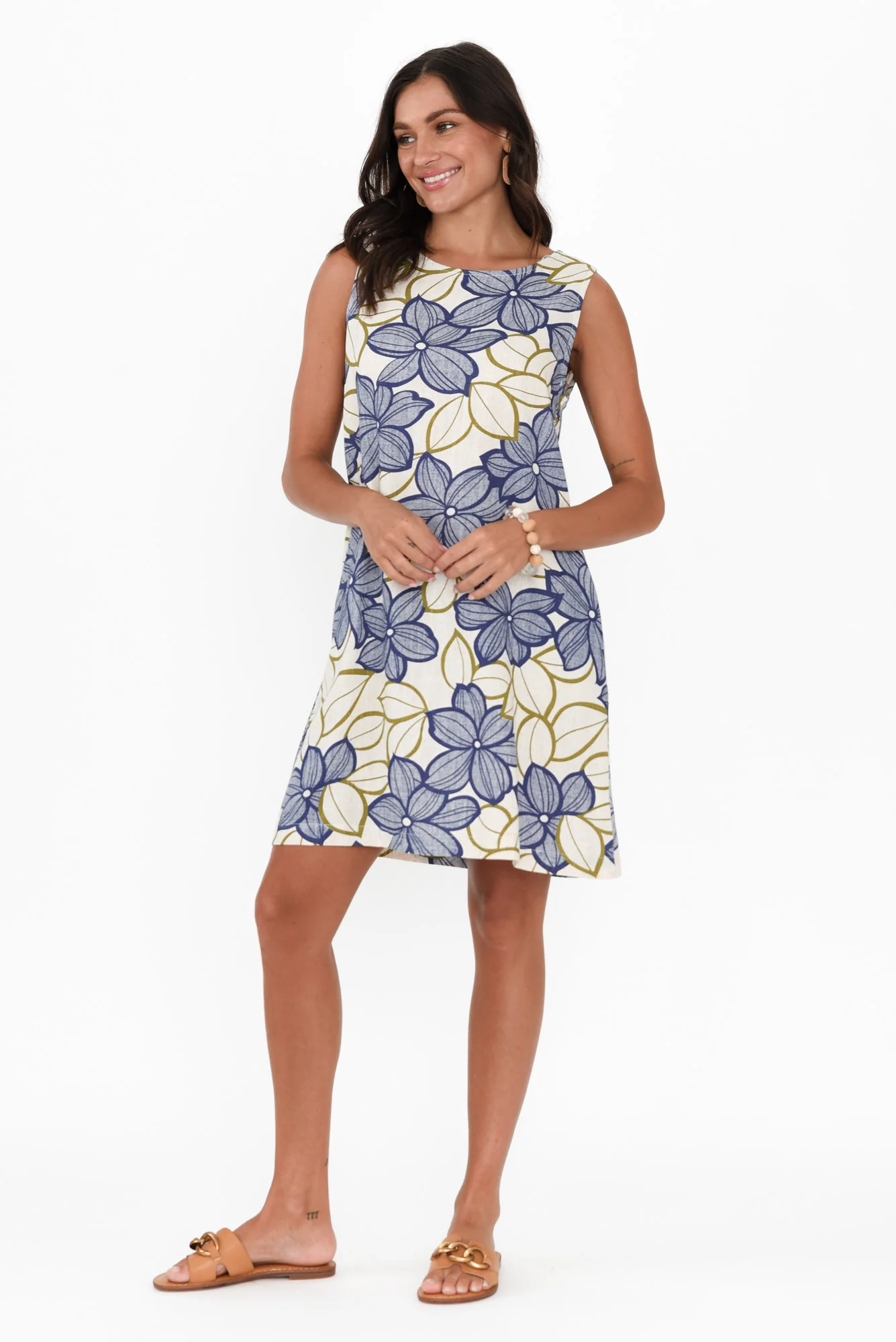 Essen Blue Floral Linen Cotton Dress