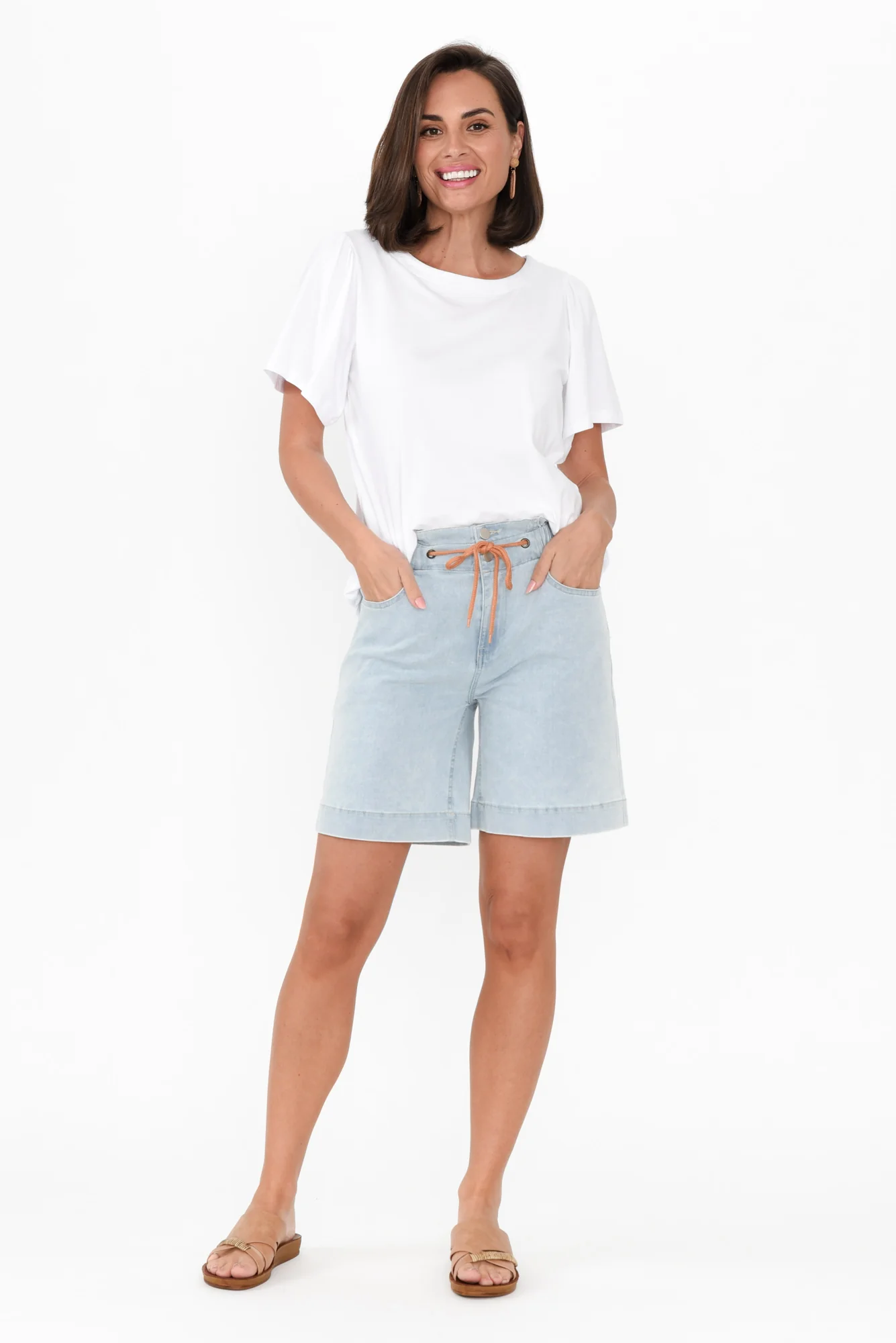 Lizzy Light Blue Denim Drawstring Shorts