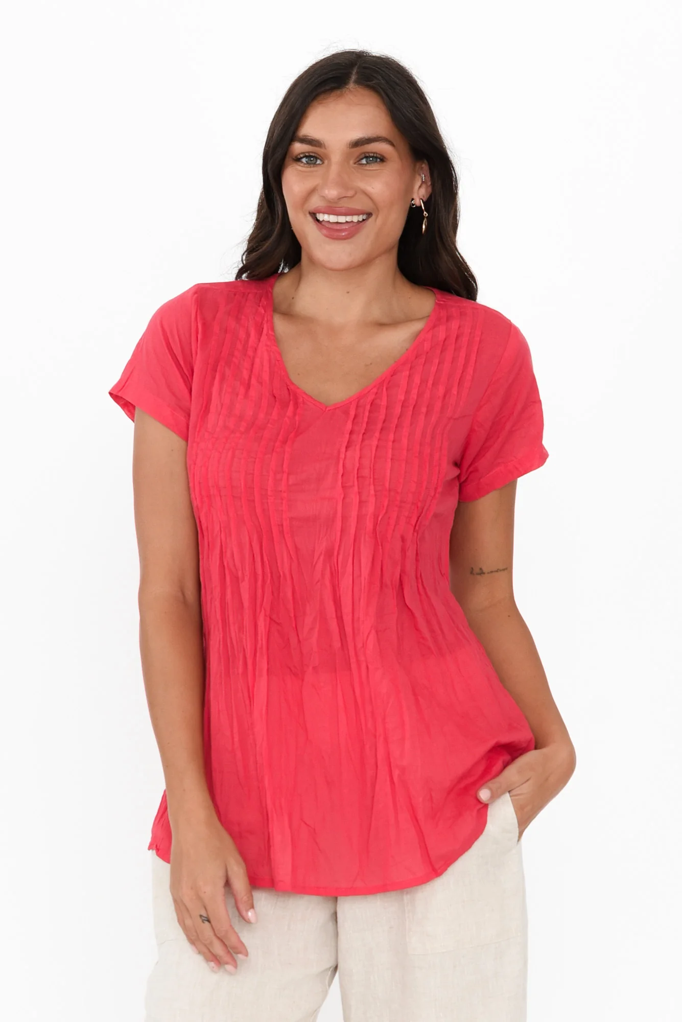 Fia Cherry Crinkle Cotton Top