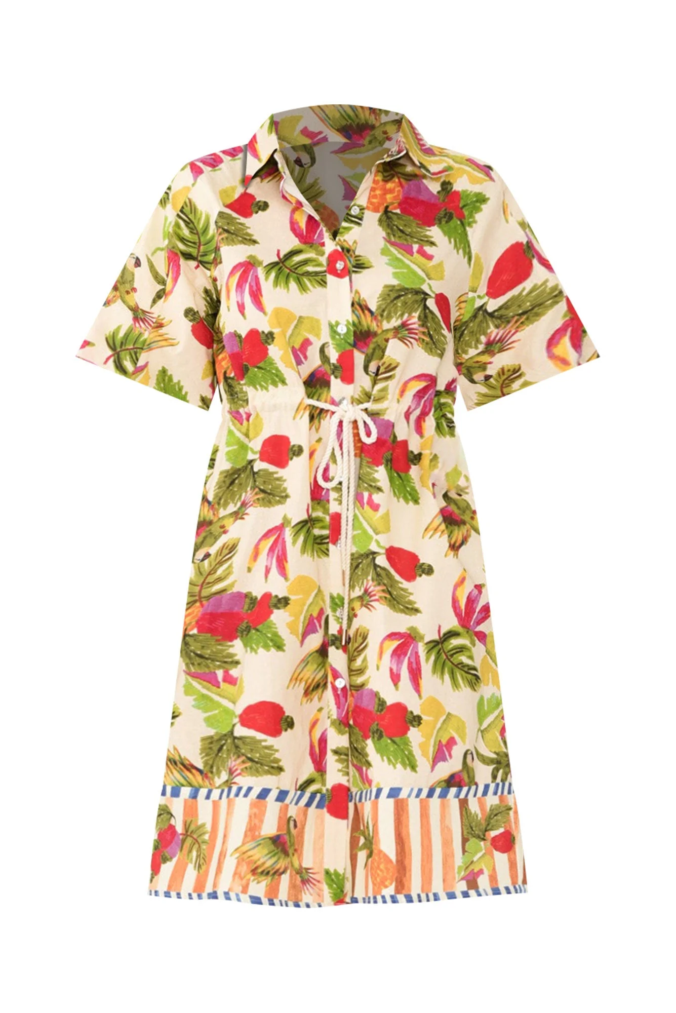 Kumo Cream Tropical Linen Cotton Dress