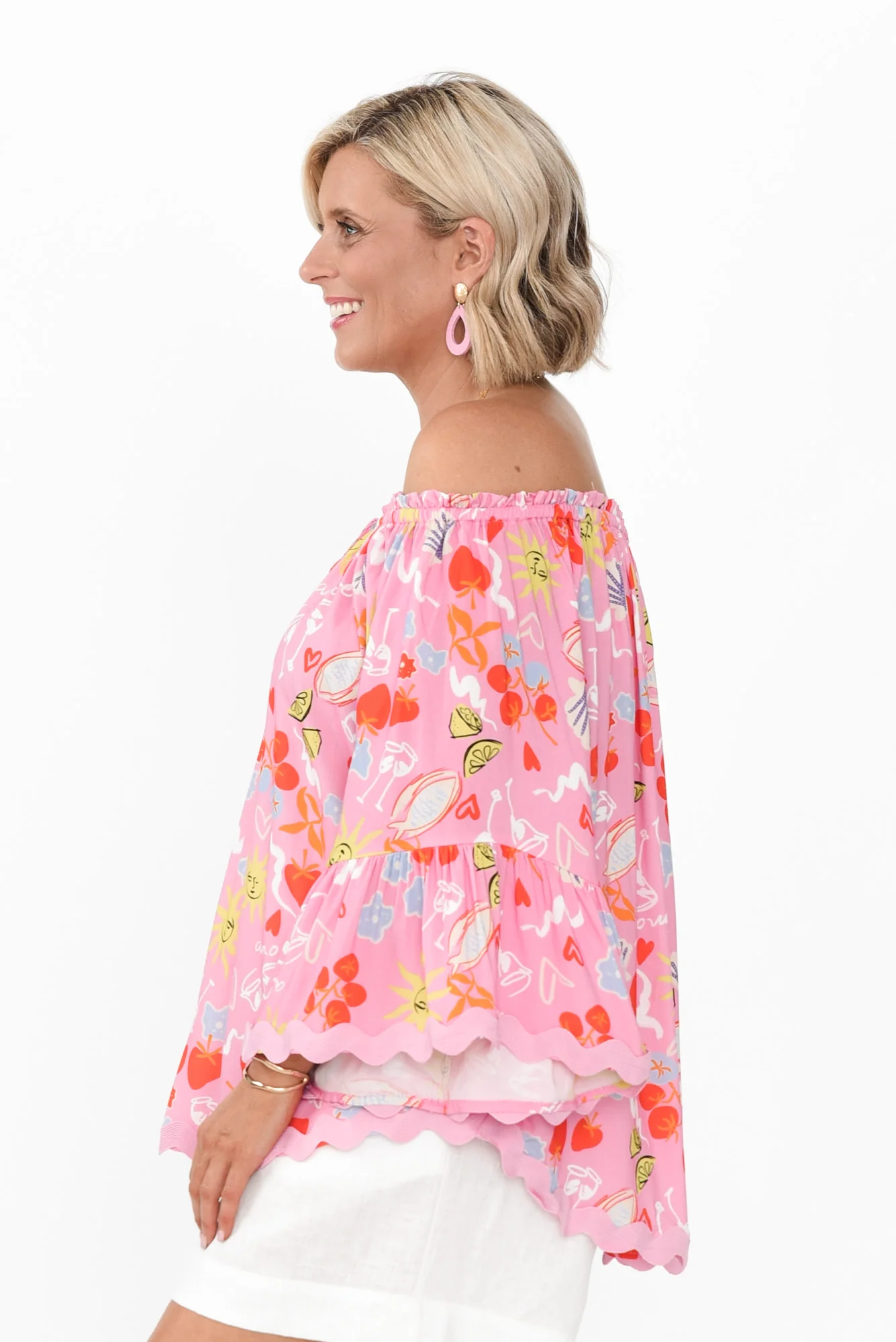 Bianco Pink Abstract Trim Top