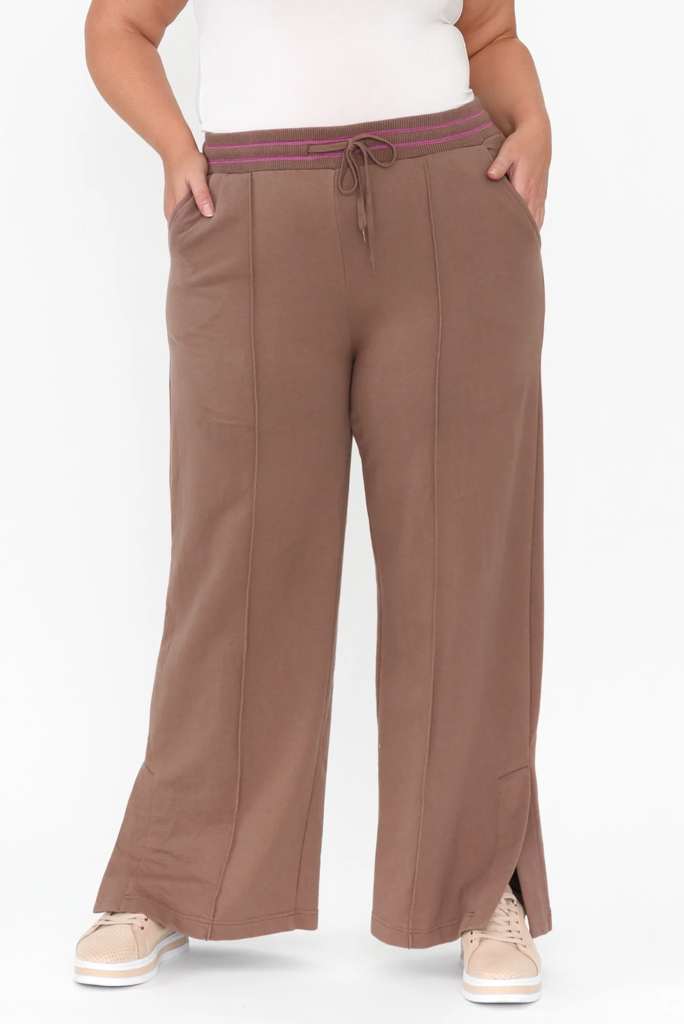 Kyla Brown Cotton Blend Wide Leg Pants