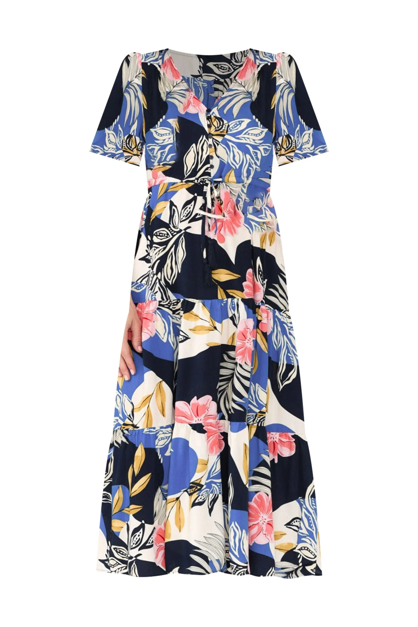 Solene Blue Tropical Tier Dress