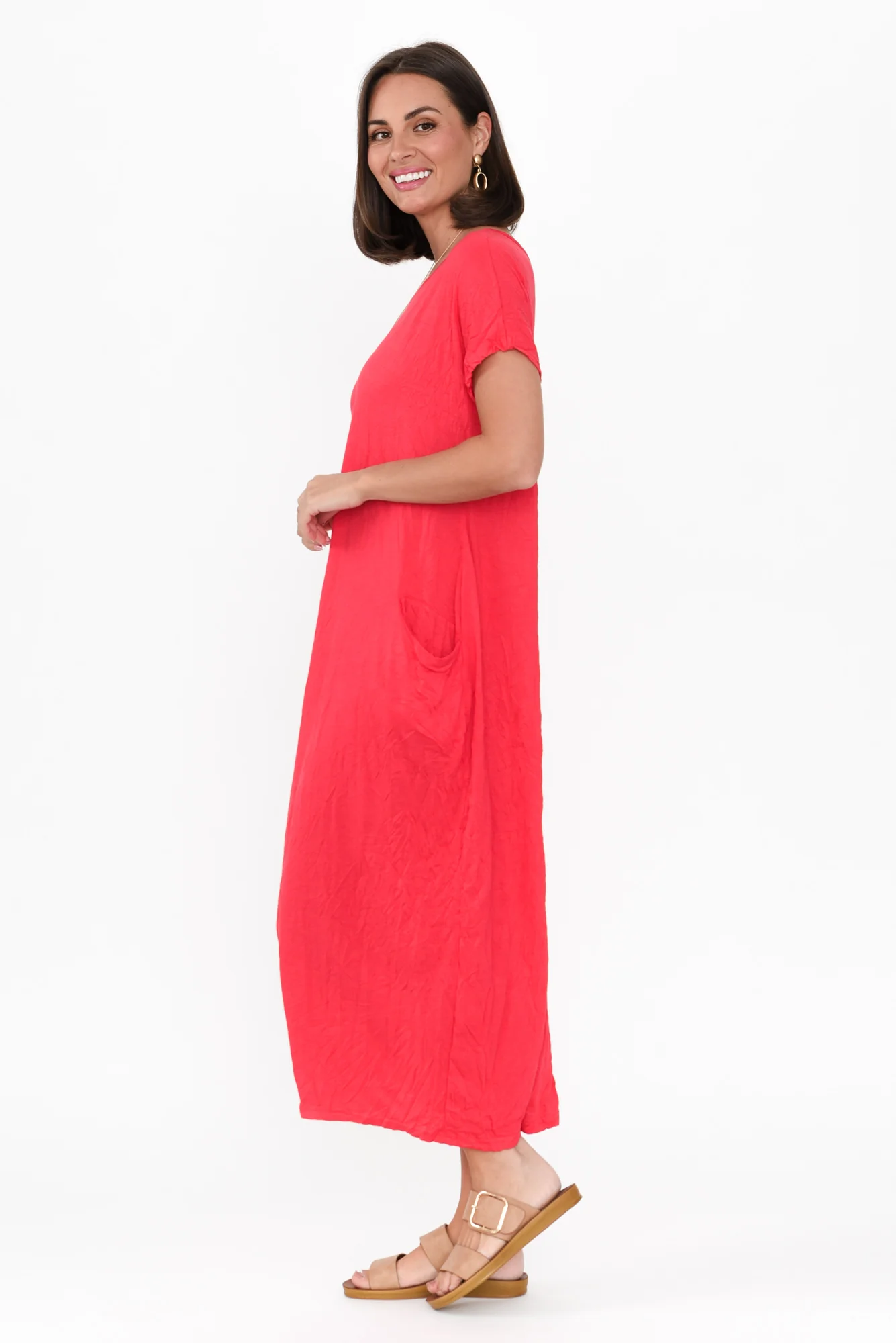 Travel Berry Crinkle Cotton Maxi Dress