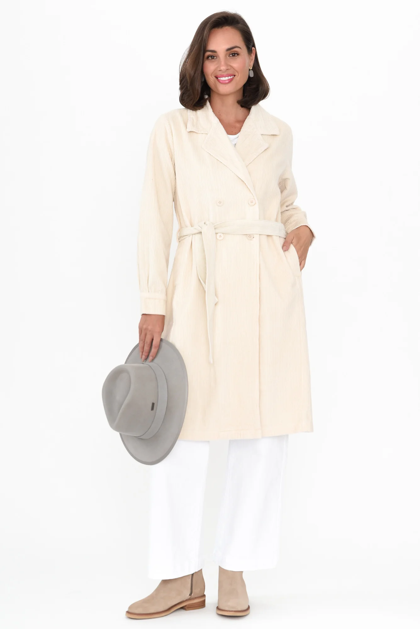 Pollux Cream Cotton Corduroy Coat