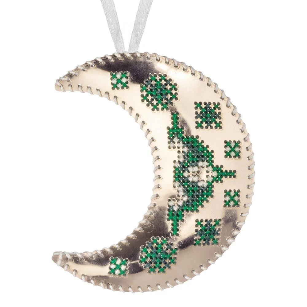Cross Stitch Kit Crescent Moon Christmas Ornament DIY Christmas Ornament on Faux Leather