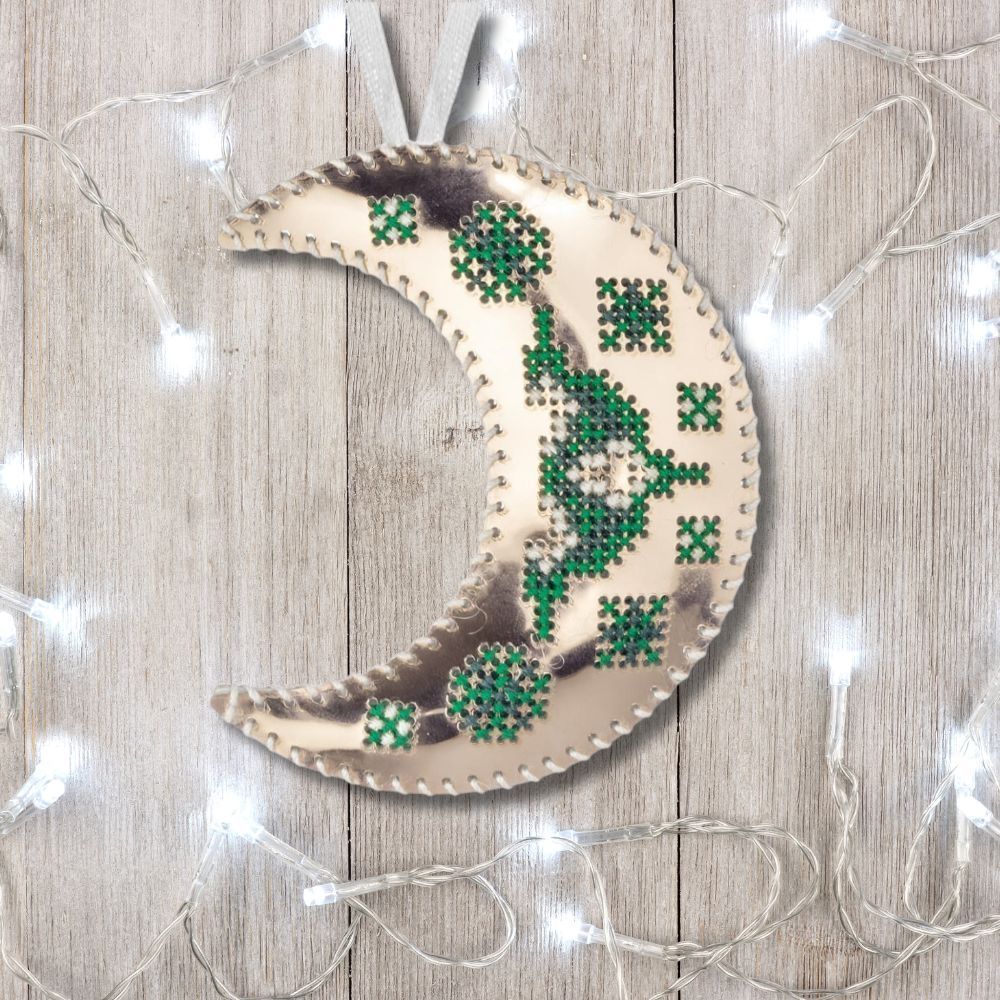 Cross Stitch Kit Crescent Moon Christmas Ornament DIY Christmas Ornament on Faux Leather