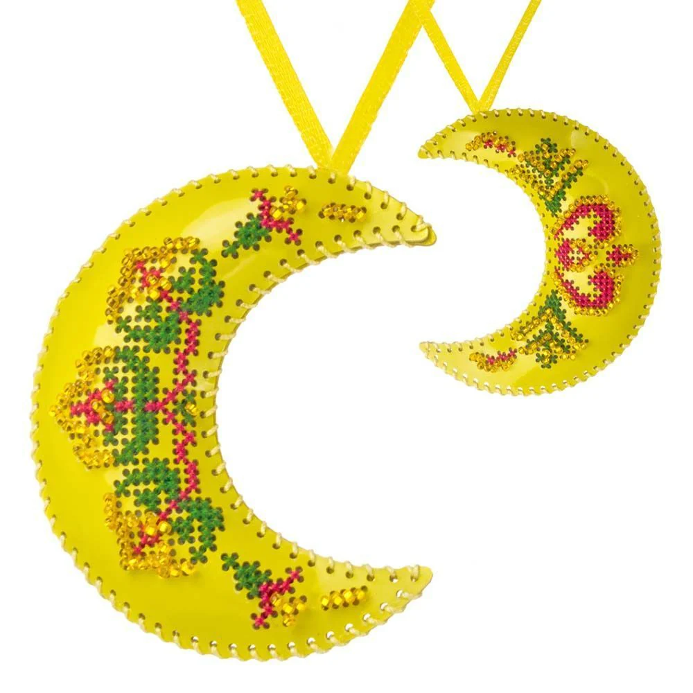 Cross Stitch Kit Crescent Moon Christmas Ornament DIY Christmas Ornament on Faux Leather