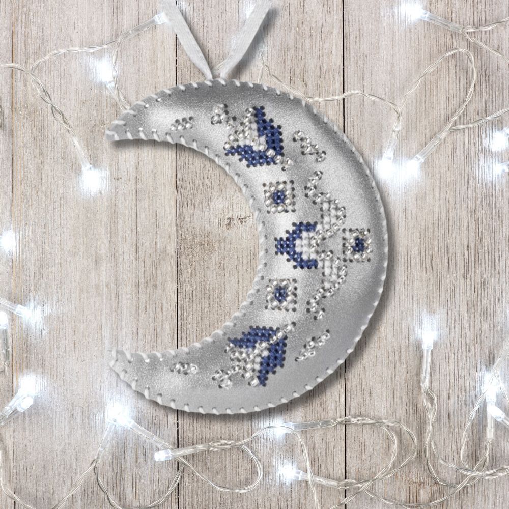 Cross Stitch Kit Crescent Moon Christmas Ornament DIY Christmas Ornament on Faux Leather