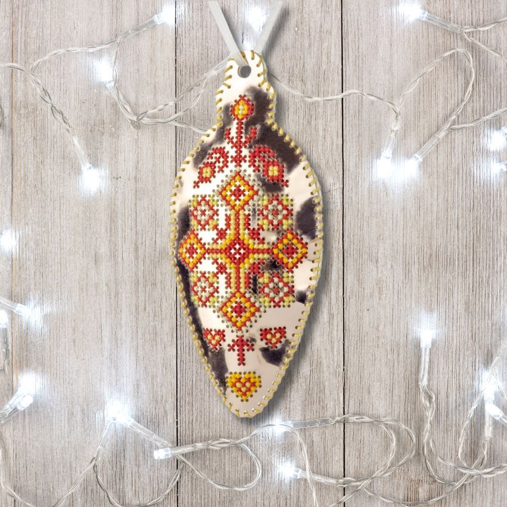 Cross Stitch Kit Icicle Christmas OrnamentDIY Christmas Ornament on Faux Leather