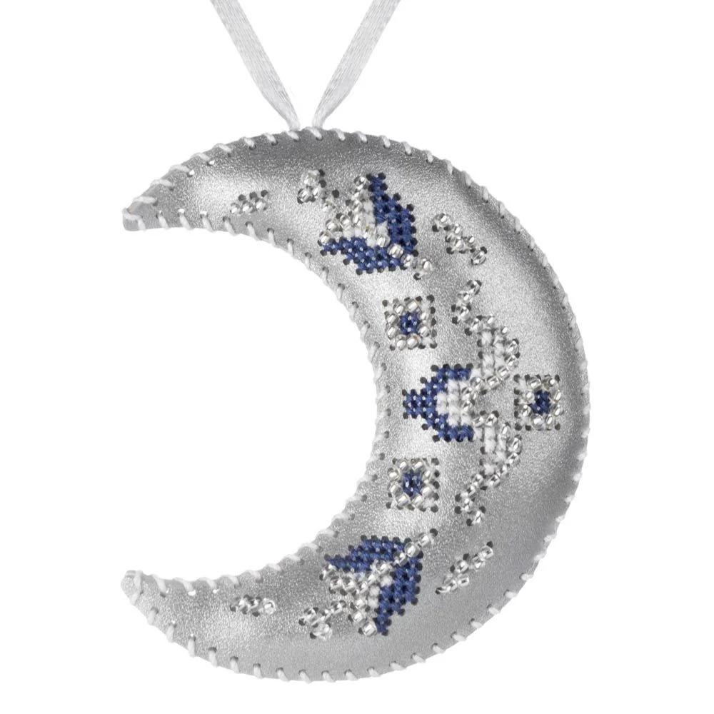 Cross Stitch Kit Crescent Moon Christmas Ornament DIY Christmas Ornament on Faux Leather