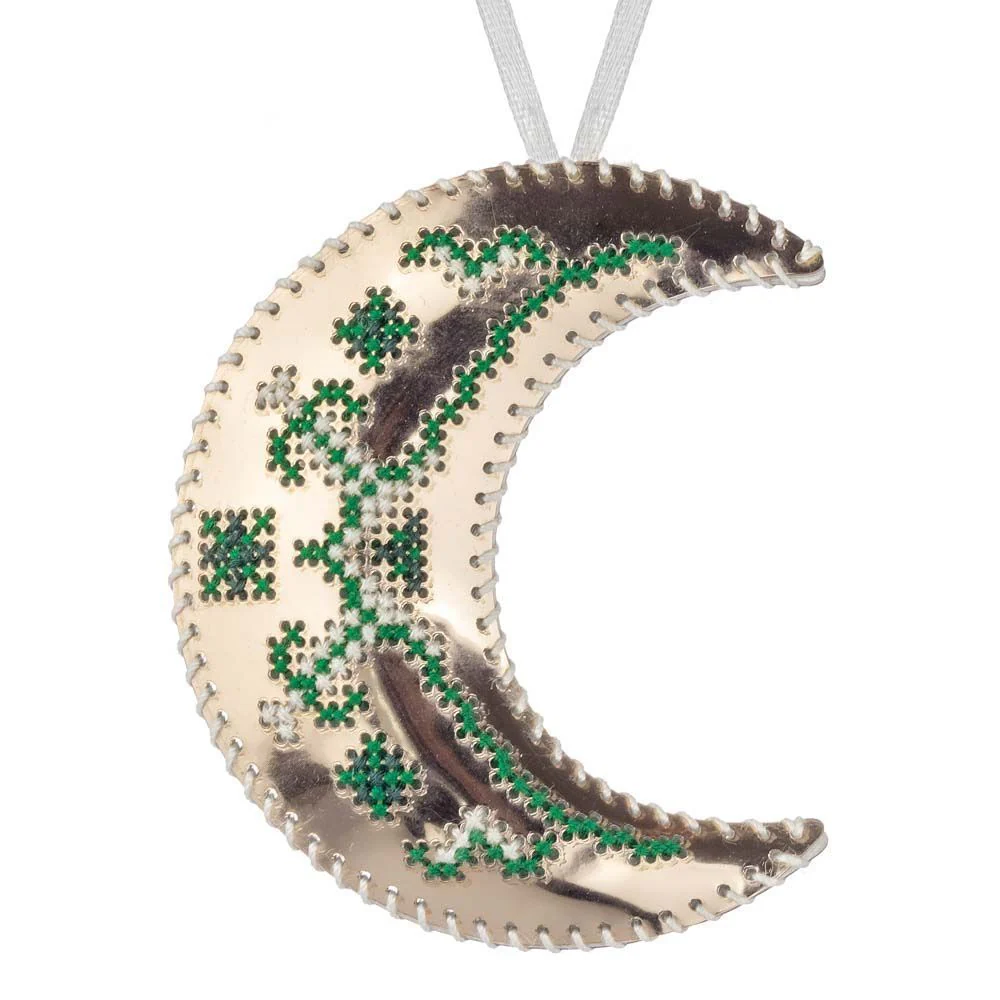 Cross Stitch Kit Crescent Moon Christmas Ornament DIY Christmas Ornament on Faux Leather