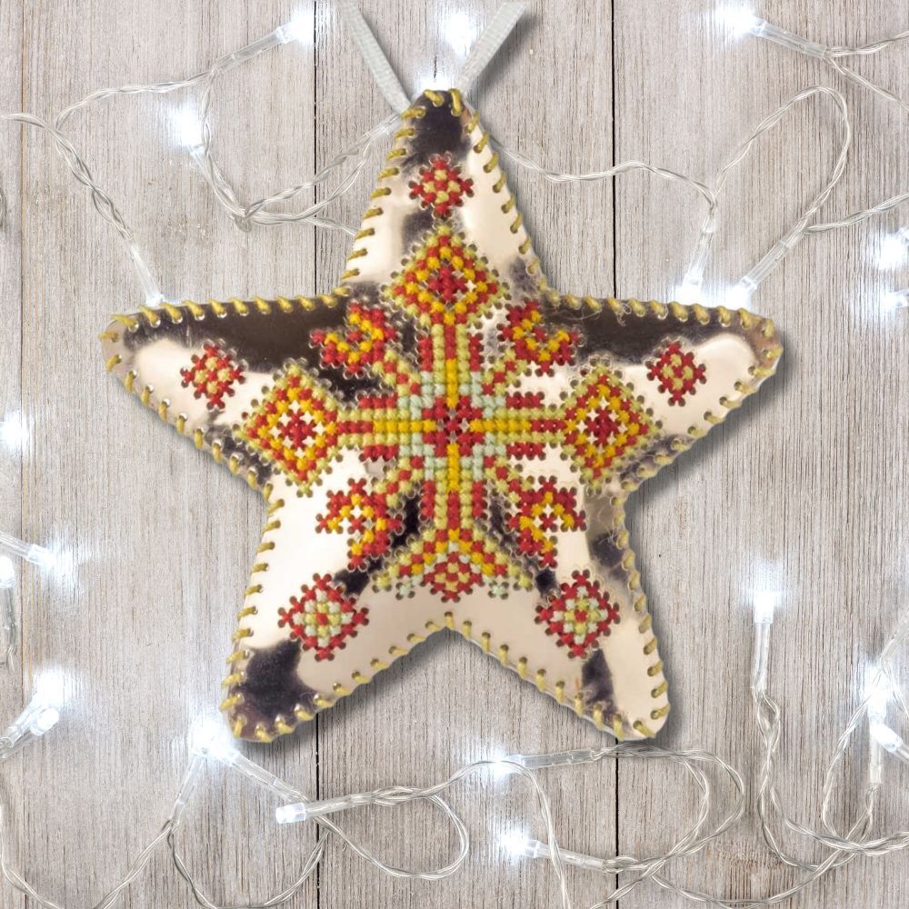 Cross Stitch Kit Star Christmas Ornament DIY Christmas Ornament on Faux Leather