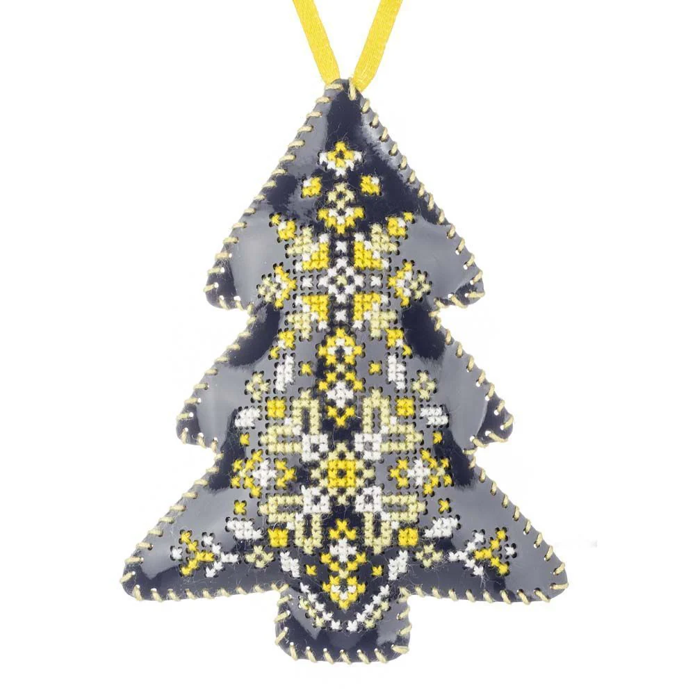 Cross Stitch Kit Christmas Tree Ornament DIY Christmas Ornament on Faux Leather