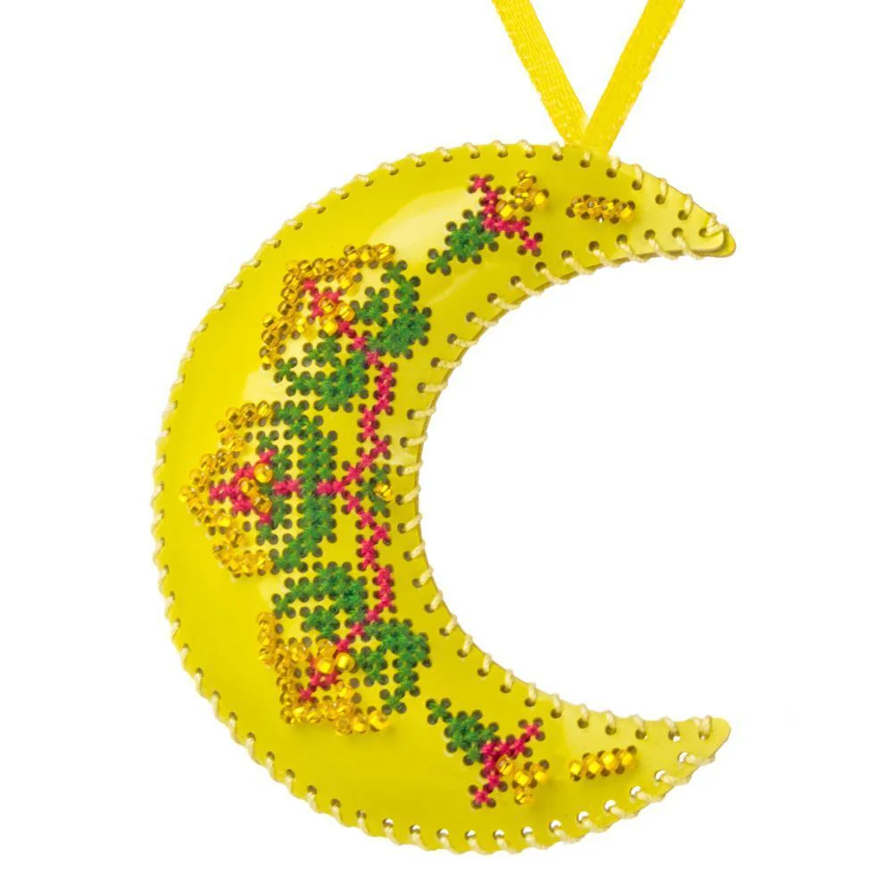 Cross Stitch Kit Crescent Moon Christmas Ornament DIY Christmas Ornament on Faux Leather