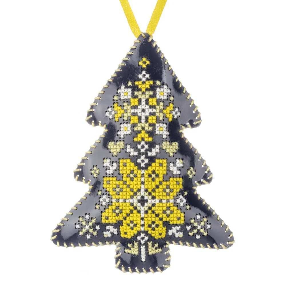 Cross Stitch Kit Christmas Tree Ornament DIY Christmas Ornament on Faux Leather