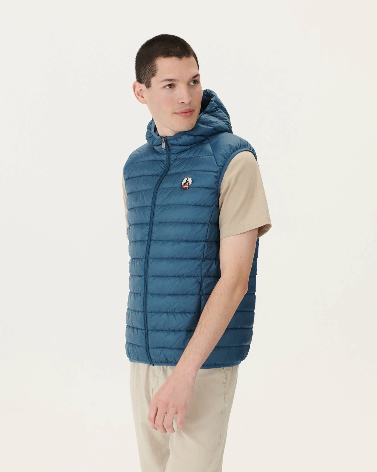Sleeveless hooded padded jacket Pat blue jeans