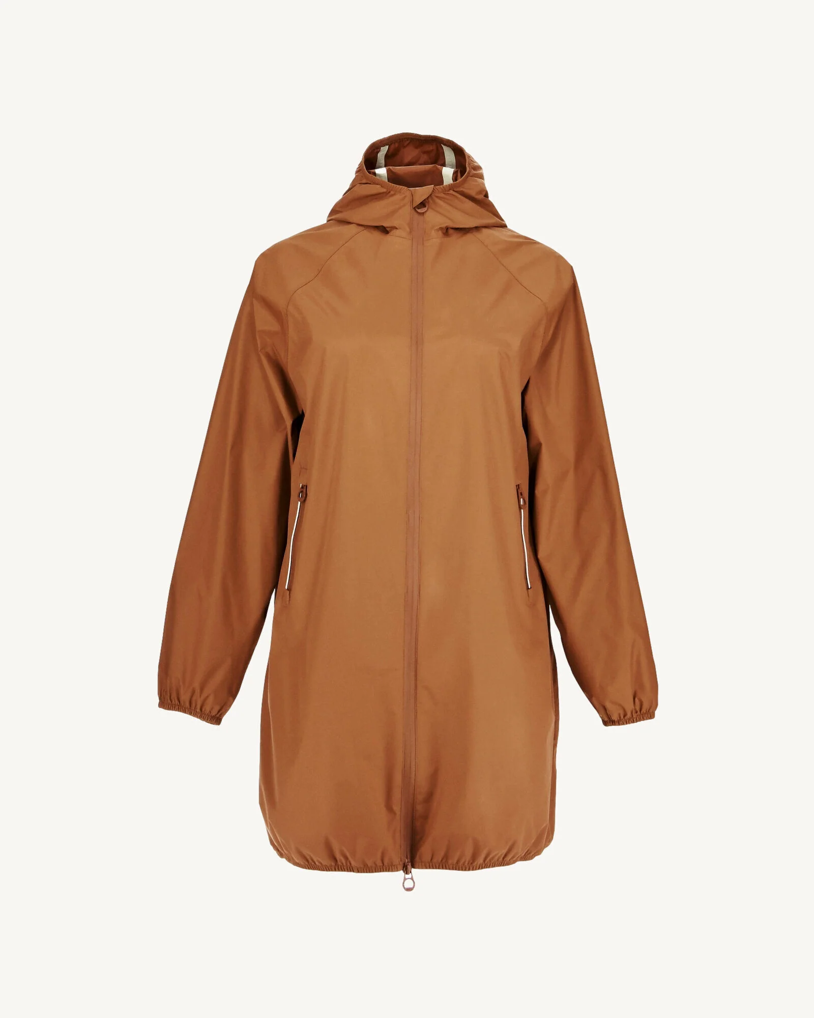 Caramel Copenhagen long hooded packable raincoat