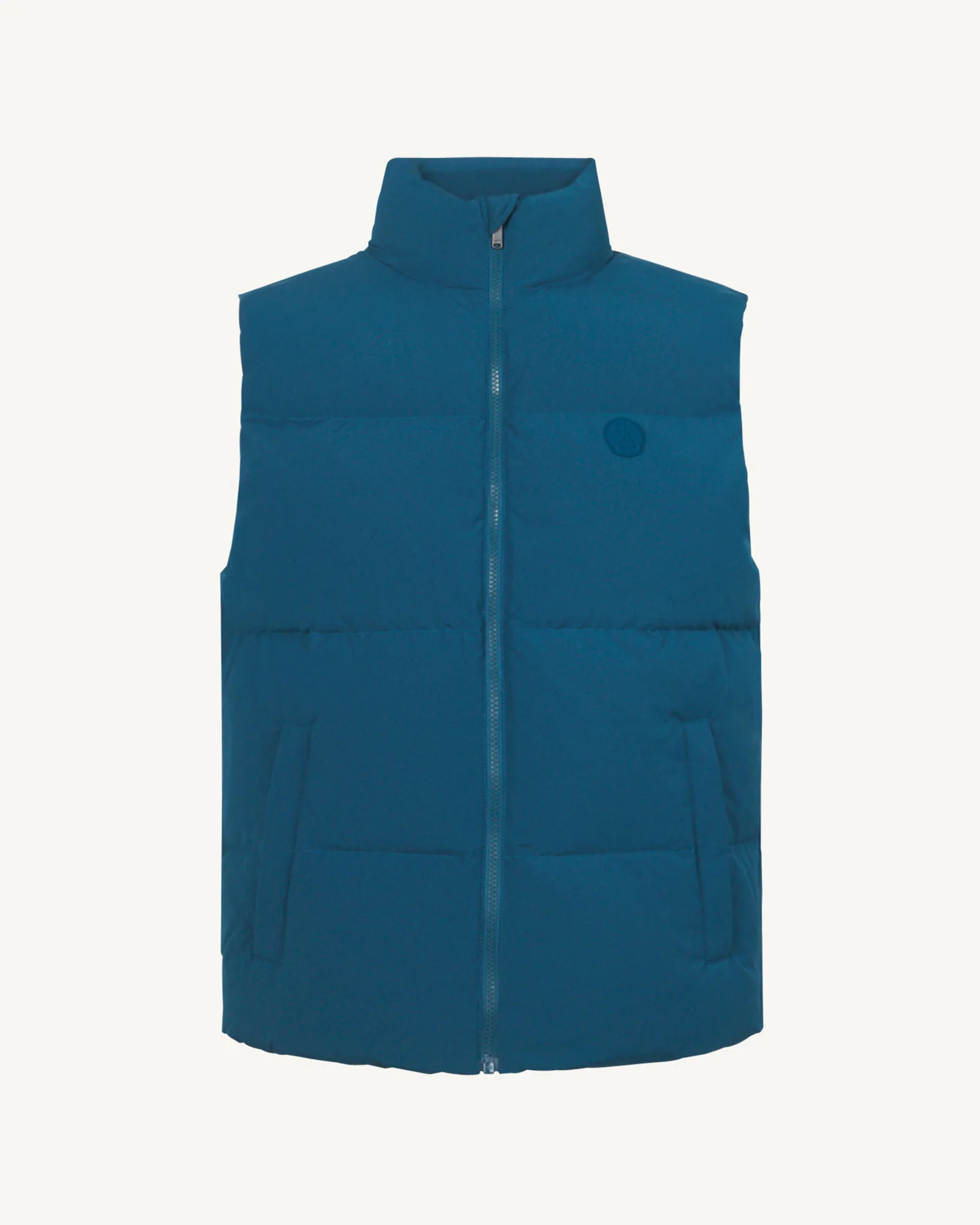Down jacket mixed sleeveless spirit 'Puffer' Metal blue Nagano