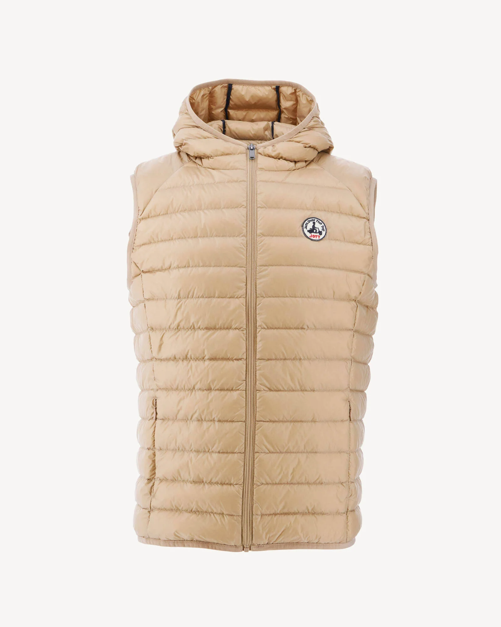 Beige Pat hooded Sleeveless down jacket