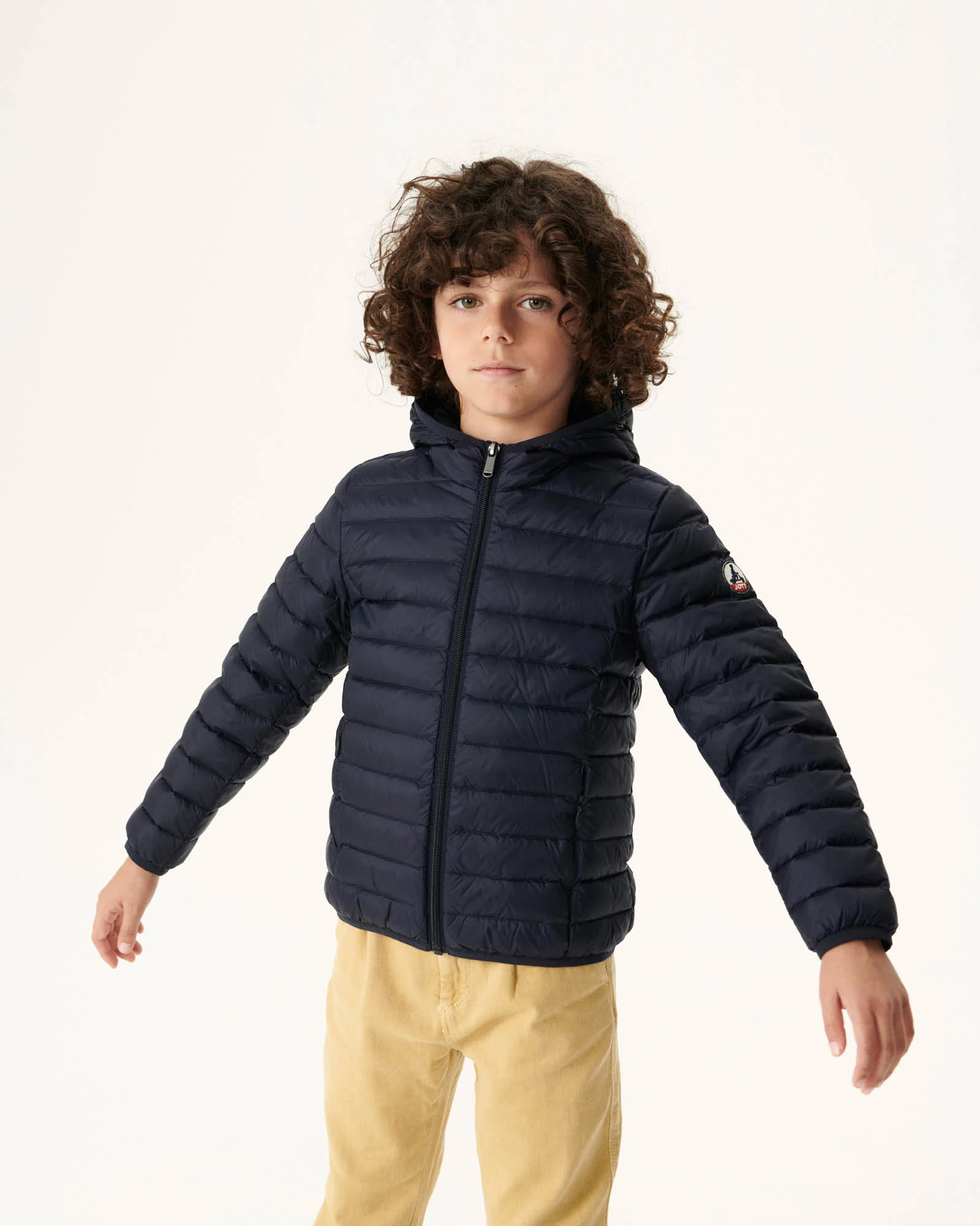 Navy Hugo children's lightweight hooded down jacket