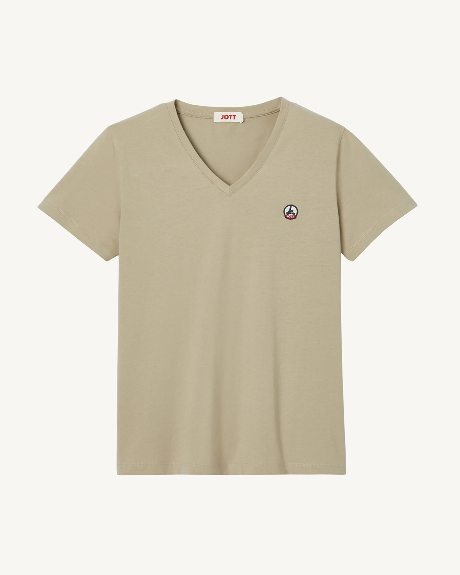 Plain V-neck organic cotton T-shirt Beige Cancun